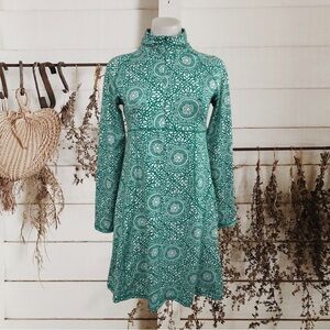 Soybu Dress Women’s S Green White Long Sleeve Mock Neck Quarter Zip Mandala